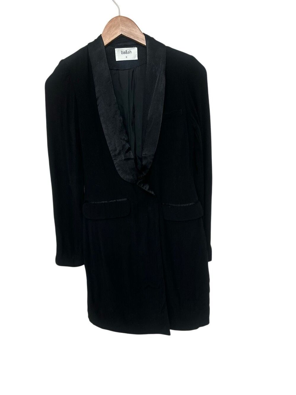 ba&sh Paris Black Satin-Lapel Blazer – Size 0 (XS / US 4)